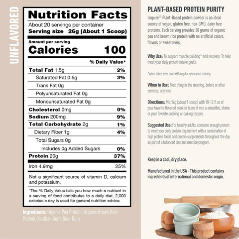 , Plant-Based Protein, 20 G Pea & Brown Rice Protein Powder, Unflavored, 1.15 Lb, about 20 Servings , Plant-Based Protein, 20 G Pea & Brown Rice Protein Powder, Unflavored, 1.15 Lb, about 20 Servings