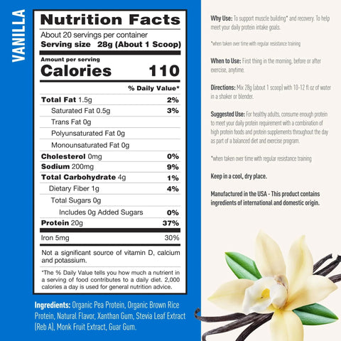 , Plant-Based Protein, 20G Pea & Brown Rice Protein Powder, Vanilla, 1.23 Lb , Plant-Based Protein, 20G Pea & Brown Rice Protein Powder, Vanilla, 1.23 Lb