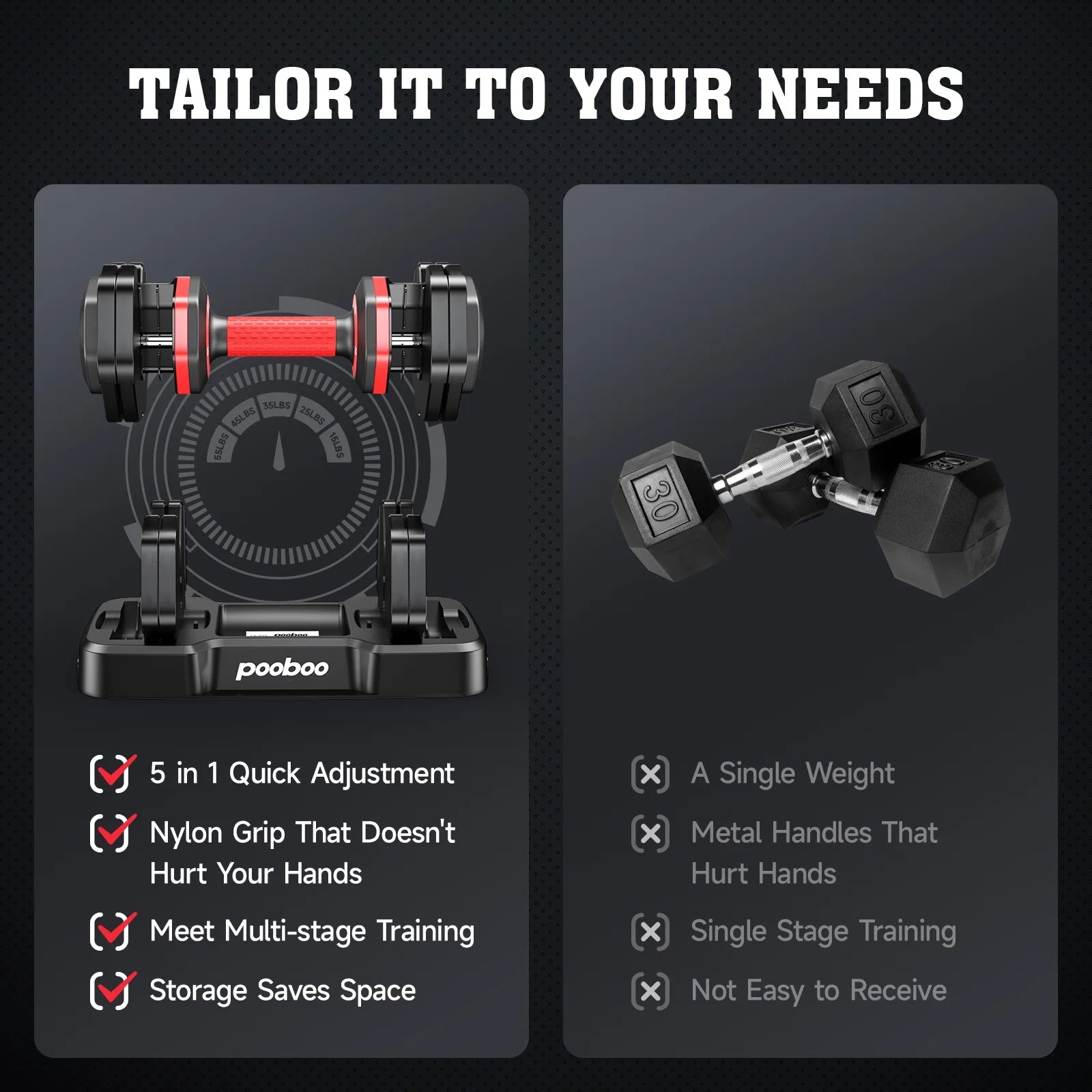 (1 Pair)  50Lbs Quick Select Adjustable Dumbbells for Home Gym 5 in 1 Free Weights 5/10/15/20/25Lb/50Lb Dumbbell with Anti-Slip Handle, Suitable for Home Gym Exercise Equipment (1 Pair)  50Lbs Quick Select Adjustable Dumbbells for Home Gym 5 in 1 Free Weights 5/10/15/20/25Lb/50Lb Dumbbell with Anti-Slip Handle, Suitable for Home Gym Exercise Equipment