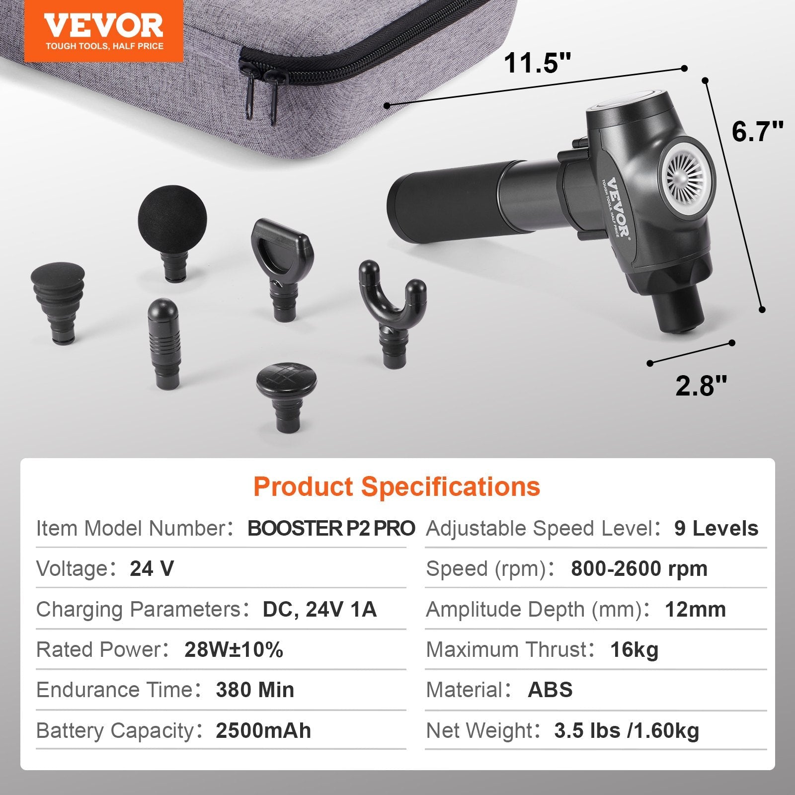 VEVOR Massage Gun Deep Tissue with 9 Speed Levels & 6 Massage Heads, 24V 2500Mah Batteries, Percussion Muscle Massager for Athletes, Handheld Electric Massage Gun for Pain Relief, Muscle Relaxation VEVOR Massage Gun Deep Tissue with 9 Speed Levels & 6 Massage Heads, 24V 2500Mah Batteries, Percussion Muscle Massager for Athletes, Handheld Electric Massage Gun for Pain Relief, Muscle Relaxation