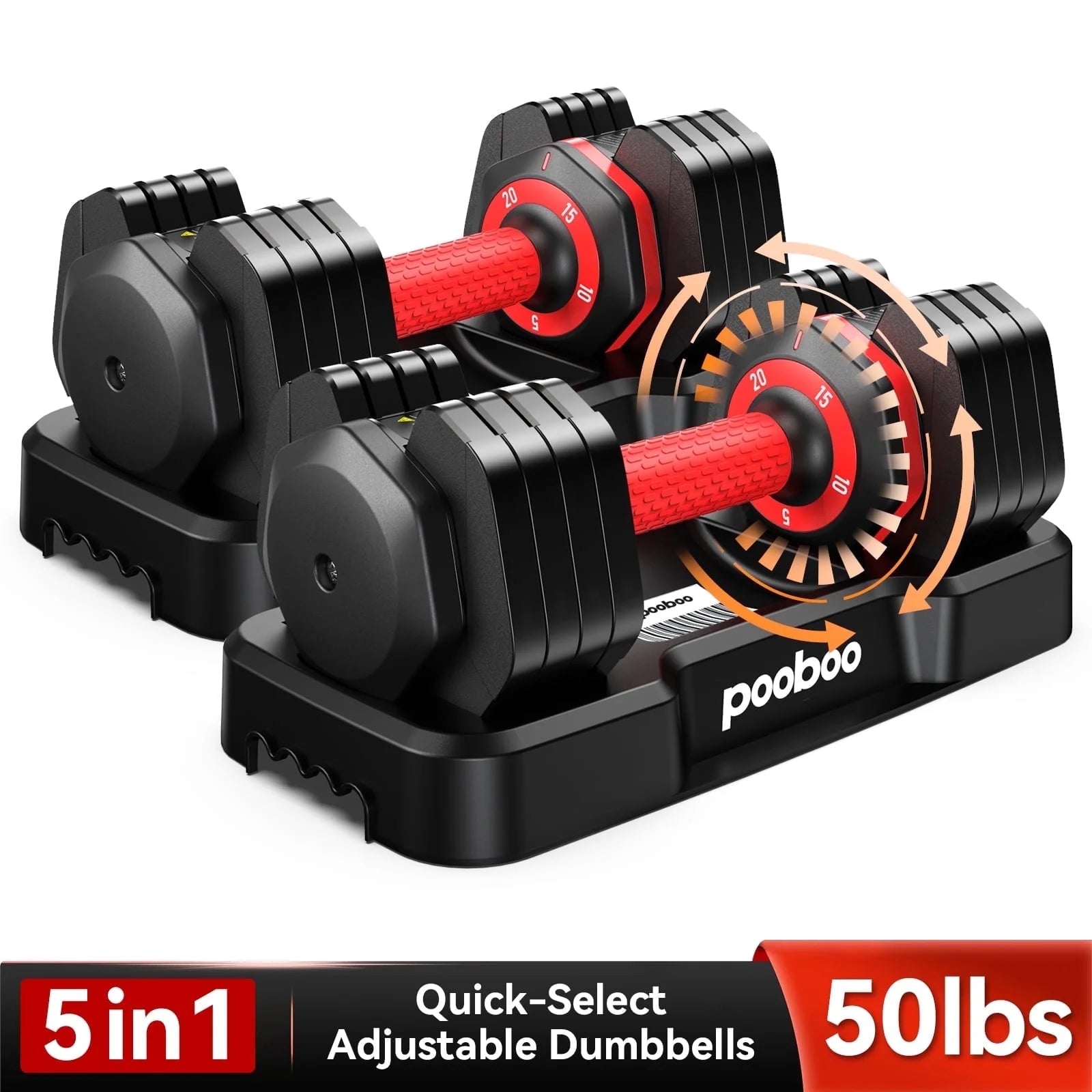 (1 Pair)  50Lbs Quick Select Adjustable Dumbbells for Home Gym 5 in 1 Free Weights 5/10/15/20/25Lb/50Lb Dumbbell with Anti-Slip Handle, Suitable for Home Gym Exercise Equipment (1 Pair)  50Lbs Quick Select Adjustable Dumbbells for Home Gym 5 in 1 Free Weights 5/10/15/20/25Lb/50Lb Dumbbell with Anti-Slip Handle, Suitable for Home Gym Exercise Equipment