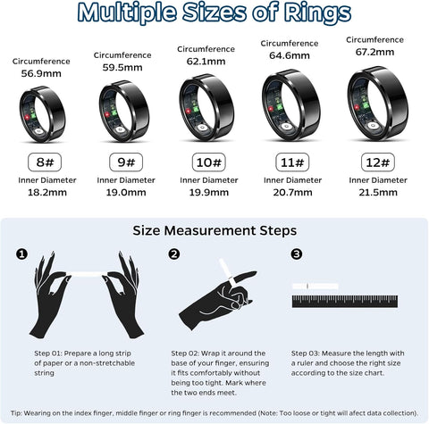 Smart Ring Health Tracker, Sleep Tracker Ring with Heart Rate, Waterproof Fitness Ring for Activity Monitoring/Steps/Distance/Calories, Air Gestures, up to 7-Day Battery, for Ios Android (Black,#10) Smart Ring Health Tracker, Sleep Tracker Ring with Heart Rate, Waterproof Fitness Ring for Activity Monitoring/Steps/Distance/Calories, Air Gestures, up to 7-Day Battery, for Ios Android (Black,#10)