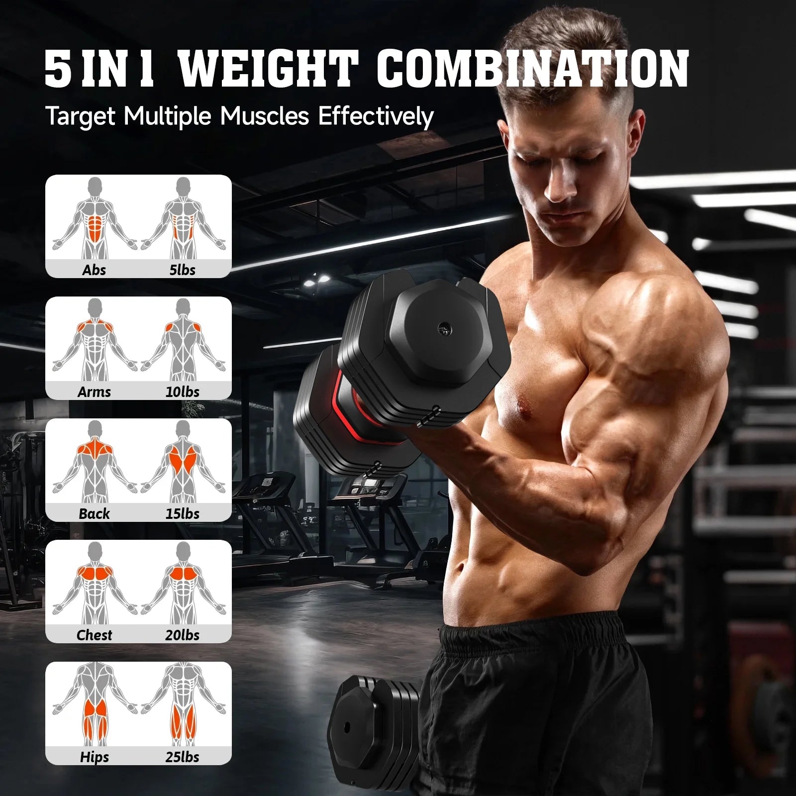 (1 Pair)  50Lbs Quick Select Adjustable Dumbbells for Home Gym 5 in 1 Free Weights 5/10/15/20/25Lb/50Lb Dumbbell with Anti-Slip Handle, Suitable for Home Gym Exercise Equipment (1 Pair)  50Lbs Quick Select Adjustable Dumbbells for Home Gym 5 in 1 Free Weights 5/10/15/20/25Lb/50Lb Dumbbell with Anti-Slip Handle, Suitable for Home Gym Exercise Equipment