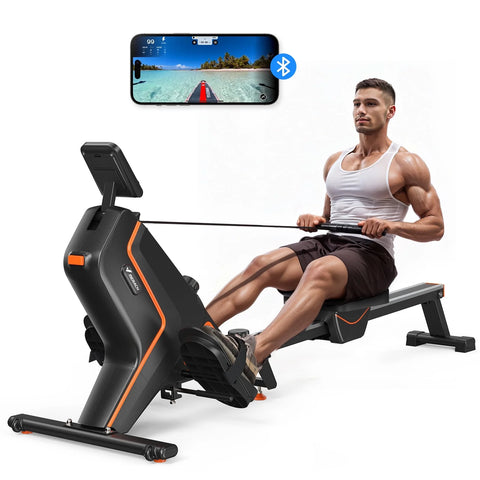 Indoor Magnetic Resistance Rowing Machine, Foldable, 350Lbs Capacity, 16 Levels, Bluetooth Compatible Quiet Workout Cardio & Full-Body Training