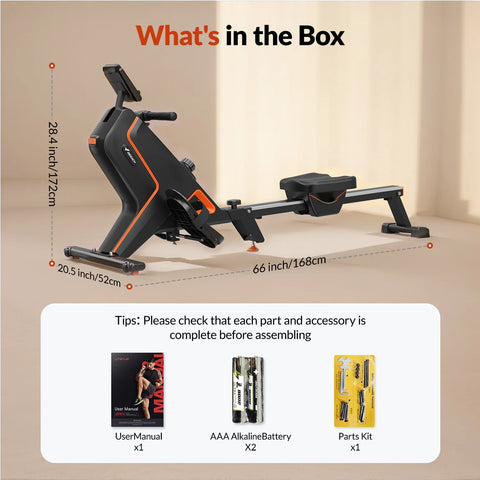 Indoor Magnetic Resistance Rowing Machine, Foldable, 350Lbs Capacity, 16 Levels, Bluetooth Compatible Quiet Workout Cardio & Full-Body Training