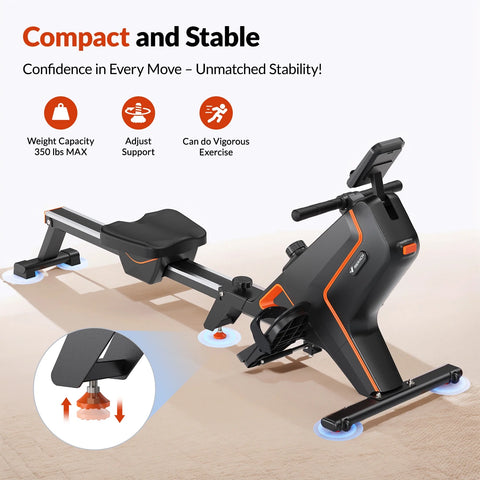 Indoor Magnetic Resistance Rowing Machine, Foldable, 350Lbs Capacity, 16 Levels, Bluetooth Compatible Quiet Workout Cardio & Full-Body Training