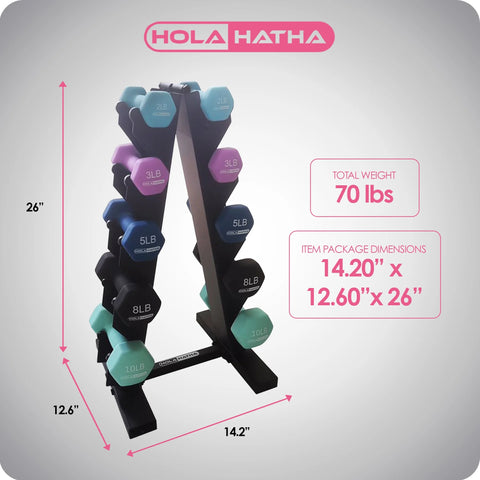 2, 3, 5, 8, & 10 Lb Neoprene Dumbbell Weight Set W/ Rack, Pastel