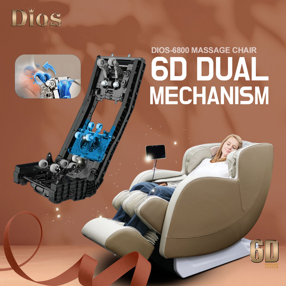 Dios 6800 6D Dual-Core Massage Chair – SL-Track Full-Body Zero Gravity & Air Roller Therapy Recliner